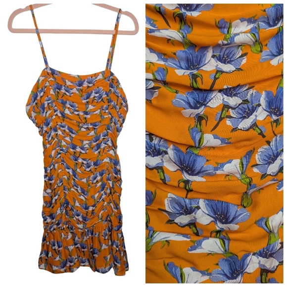 Parker Silk Floral Ruched Mini Dress Orange Purple Size 6 NWT - Picture 4 of 15